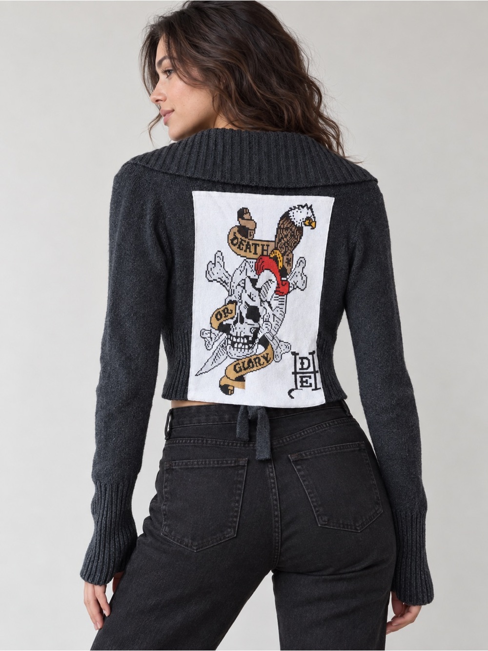 Vintage Ed Hardy Christian Audigier Death or Glory Tie Front Cardigan